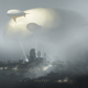Illustration for article titled An airship emerges from the reddish clouds of dawn